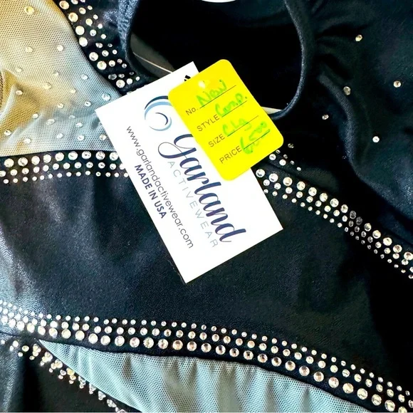 Rhinestone Embellished Long Mesh Sleeve Competition Leotard NWT Child Large​​ - Picture 3 of 5